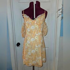 Le Lis Orange Floral Off Shoulder Ruffle Cami Mini Small Dress